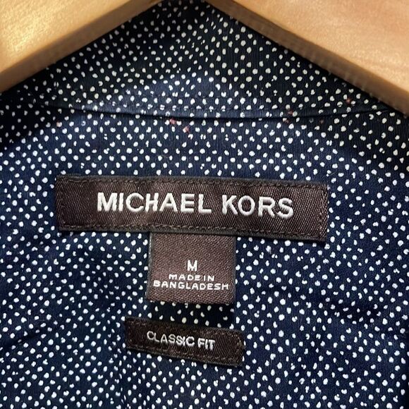 Michael Kors Mens navy blue and white polka dot relaxed fit button down shirt - Picture 5 of 10